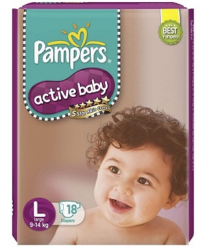 Pampers Active Baby Diapers - 18 Pieces (Large Size)