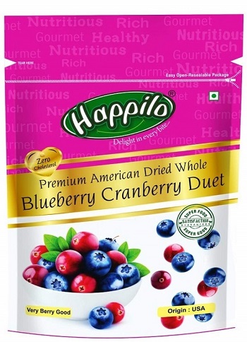 Happilo Premium Dried Whole Blueberry Cranberry Duet, 200g