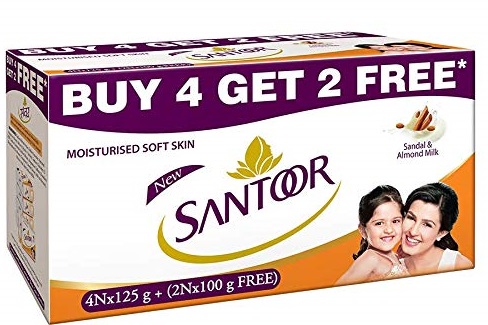 Santoor Almond and Milk Soap, 125 g (Pack of 6) with Pack of (125g x 4 + 100g x 2)