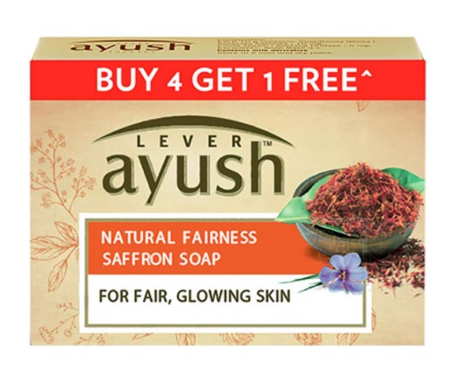 Lever Ayush Natural Fairness Saffron Soap, 100 g each (Buy 4 Get 1)