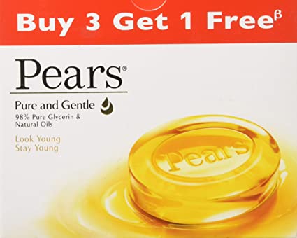 Pears Pure and Gentle Soap Bar, 75g (Buy 3 Get 1 Free)