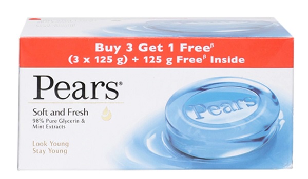 Pears Set of 3 Soft & Fresh Bathing Bars with 1(4n x 125g) Free Bathing Bar