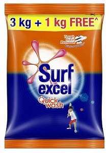 Surf Excel Quick Wash Detergent Powder, 3 kg + 1 kg Free