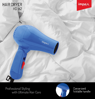 Impex  Foldable Handle Hair Dryer Blue