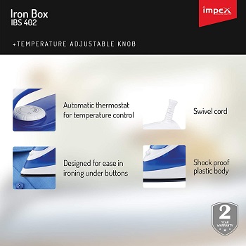 Steam Iron By Impex, Non Stick Coated, IBS 401 (Iron Box)