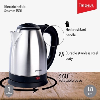 Impex Electric Kettle 1.8L 1500W 1801 Silver/Black