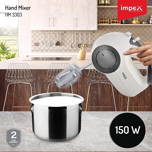 Impex HM-3303 150 Watt 5 Speed Turbo Hand Mixer with 2 Hooks & Beaters (Black)