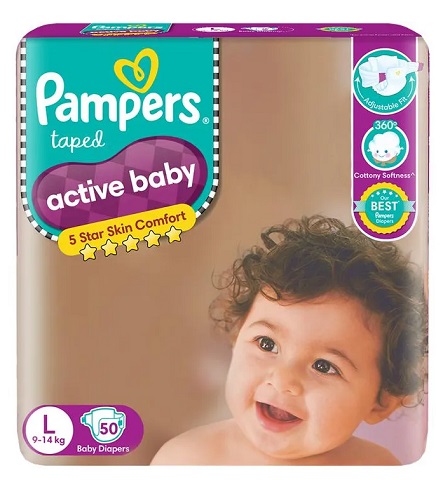 Pampers Active Baby Diapers -L 50 Pieces