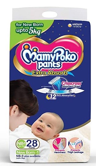 MamyPoko Pants Extra Absorb Baby Diapers, New Born (28 Count)