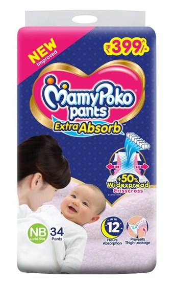 MamyPoko Extra Absorb New Born Pants, 34 Count