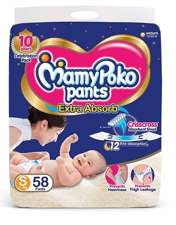 MamyPoko Pants Extra Absorb Baby Diaper, Small (58 Count)